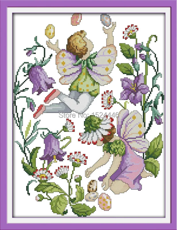 Purple beautiful faery flowers beauty Decor counted printed on canvas DMC 11CT 14CT kits Cross Stitch embroidery needlework Sets | Дом и сад