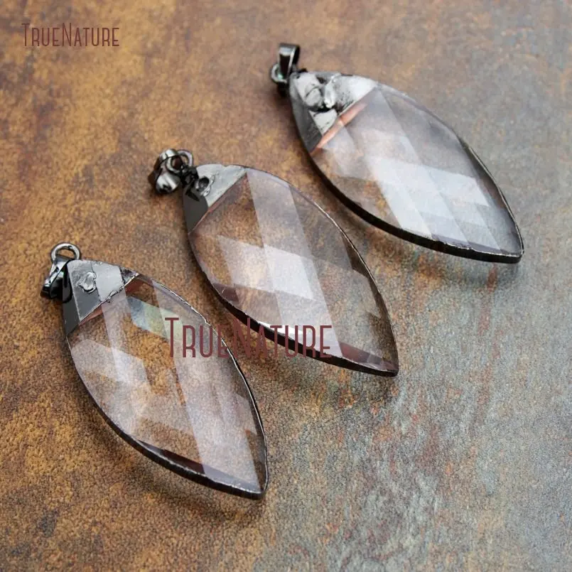 

10Pcs Glass Crystal Pendant Spiral Gunmetal Plated Faceted Marquise Shape Pendant 55x23mm PM13685