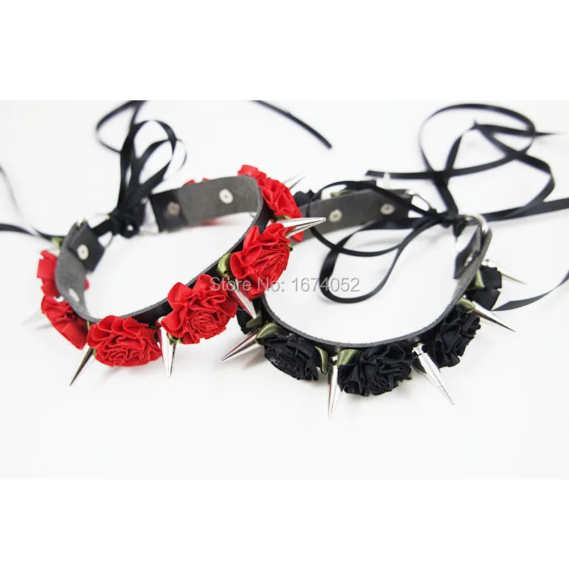 Колье чокер из 100% кожи ручной работы длинные шипы в Стиле Лолита панк