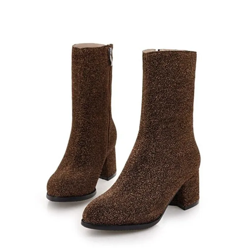 winter New pattern fashion Round head black sexy Elastic force Thin leg Boots Square following Add wool Keep warm Women Boots