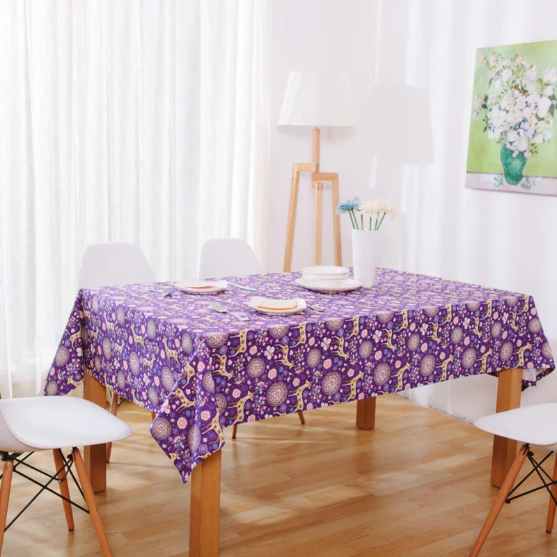 Colorful Fawn Purple Cotton and Linen Square Tablecloth Fabric Pastoral Small Fresh Coffee Bar Christmas Table | Дом и сад