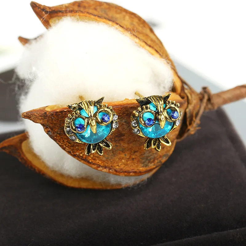 Женские и детские серьги-гвоздики Crazy Feng винтажные вечерние в виде совы с
