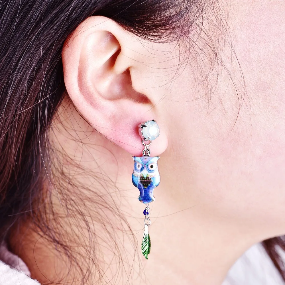 New Creative Bohemia Owl Leaf Stone Dangling Long Earrings for Women Chain Beads Pendant Drop | Украшения и аксессуары