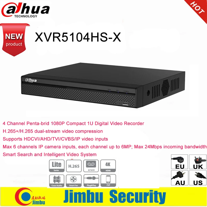 Dahua xvr XVR5104HS X 4 ch до 6MP H.265 H.264 интеллектуального поиска пента Брод 1080 P IVS цифрового