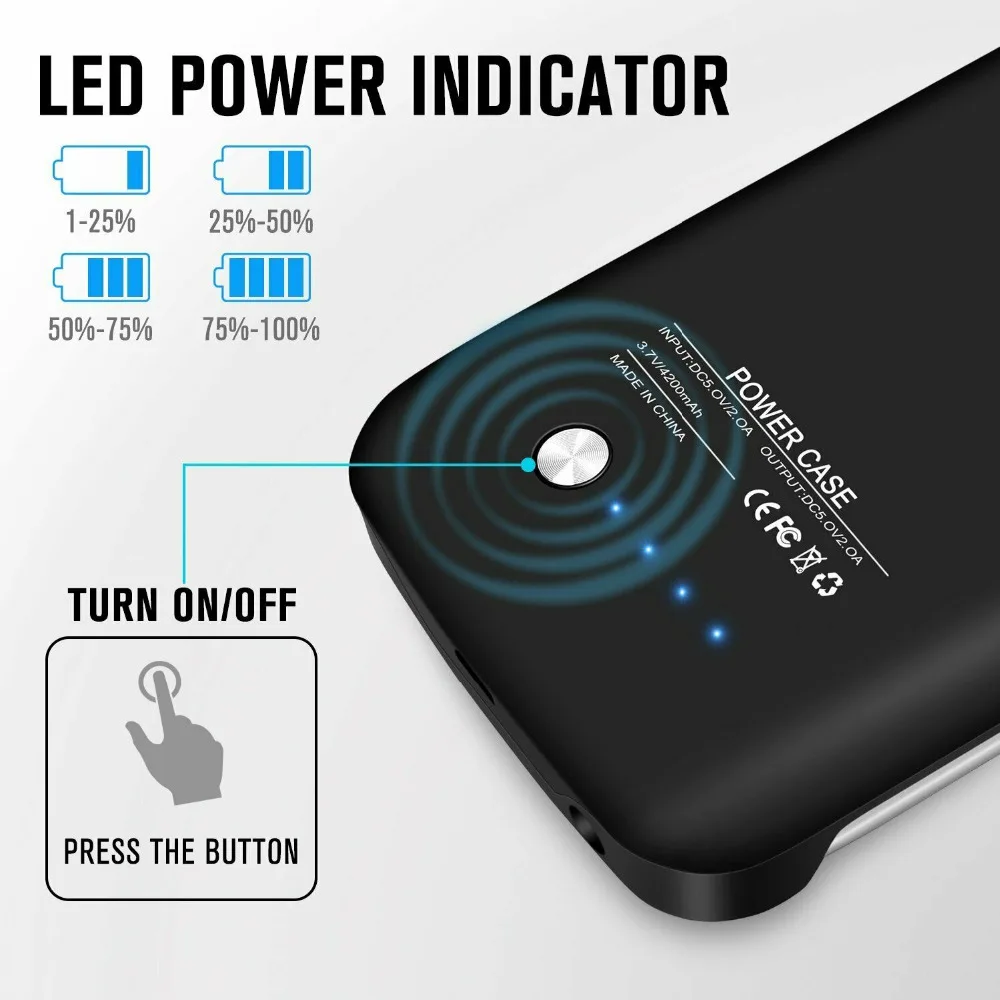 4200 мАч чехол для зарядного устройства для samsung Galaxy S6 Чехол Для Аккумулятора Внешний аккумулятор Тонкий чехол для зарядки для S6 Дополнительный внешний резервный тонкий