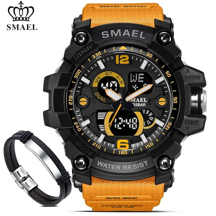 1617B Orange SMAEL часы+ браслет набор 1617 военные часы Мужские Аналоговые Цифровые светодиодный с подсветкой мужские спортивные часы с двойным дисплеем наручные часы - Цвет: 1617B Orange