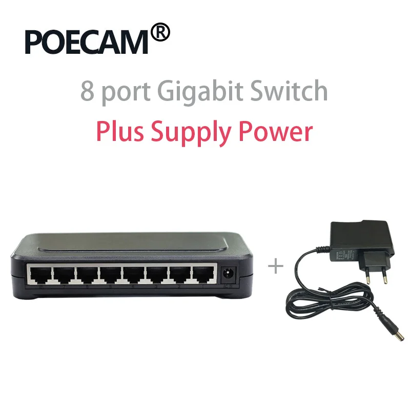 Стальной корпус гигабитный Ethernet коммутатор Настольный RJ45 RTL8370 чипсет 10/100/1000 Мбит/с Lan концентратор сетевой коммутатор гигабитный 1000 Мбит/с 8 портов - Цвет: Plastic with Power