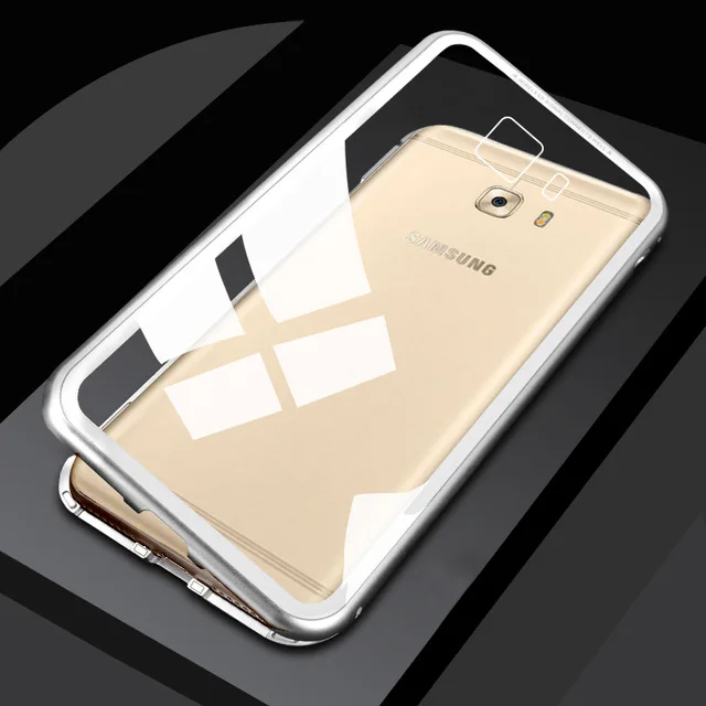 Clear White Магнитный Роскошный чехол для телефона для samsung Galaxy C7 C9 Pro Чехол на магните полный Чехол на C7 Pro C9 закаленное стекло PC жесткий чехол на заднюю панель - Цвет: Clear White