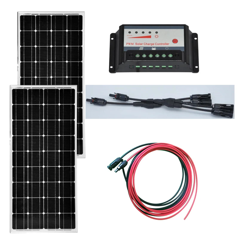 

Placa Solar 100w 12v 2Pcs Solar Set 200w Solar Charge Controller 12v/24v 10A Caravan Car Camp Rv Motorhome Batterie Solaire