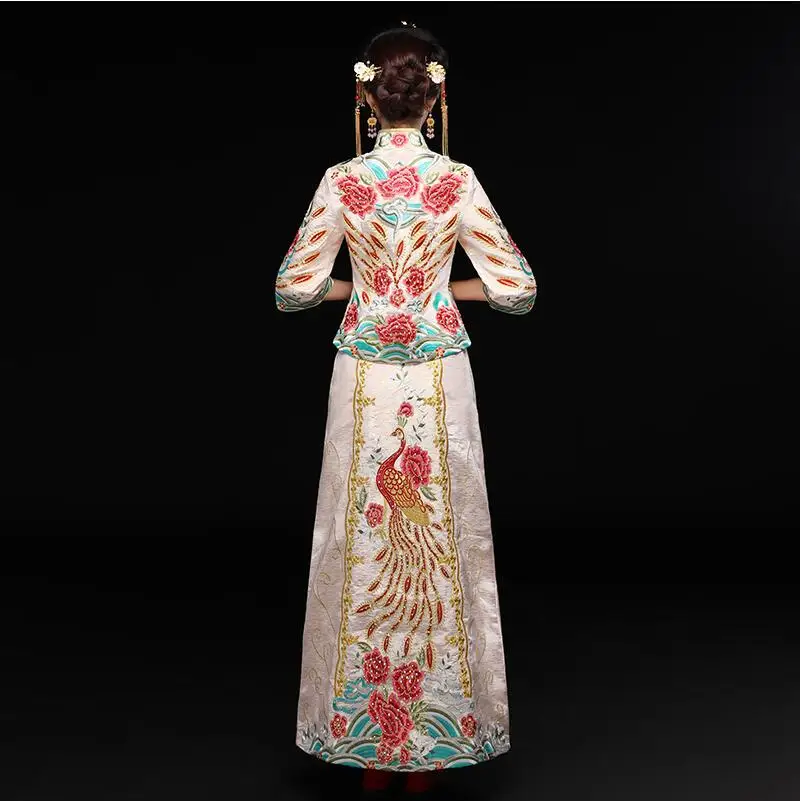 Высокое качество ручной работы Розовый Бежевый Cheongsam свадебное платье для