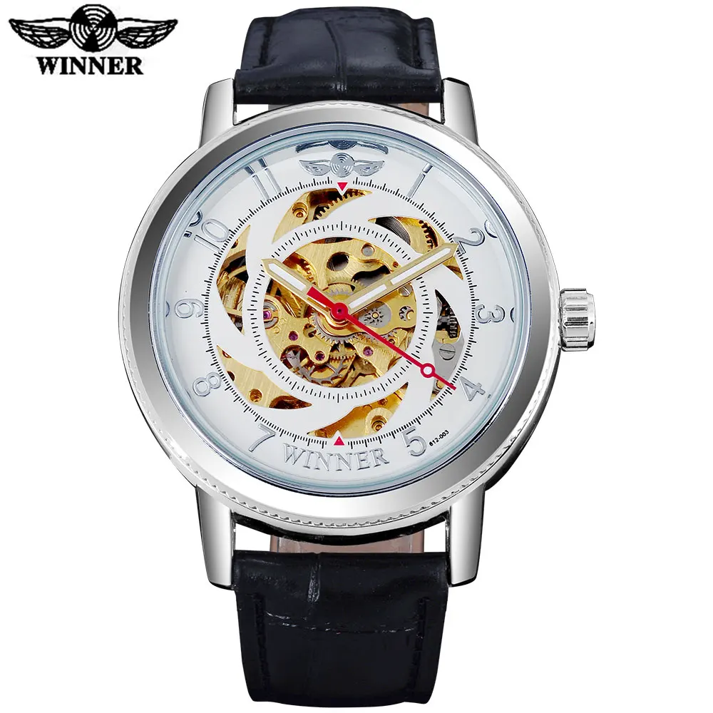 Мужские часы WINNER новые модные и повседневные с изображением скелета