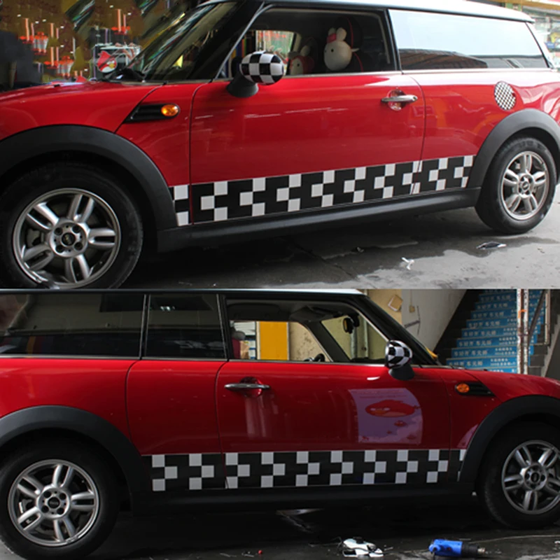 Спортивные Гонки Checker флаги кузова автомобиля наклейки Боковая дверь юбка для Mini
