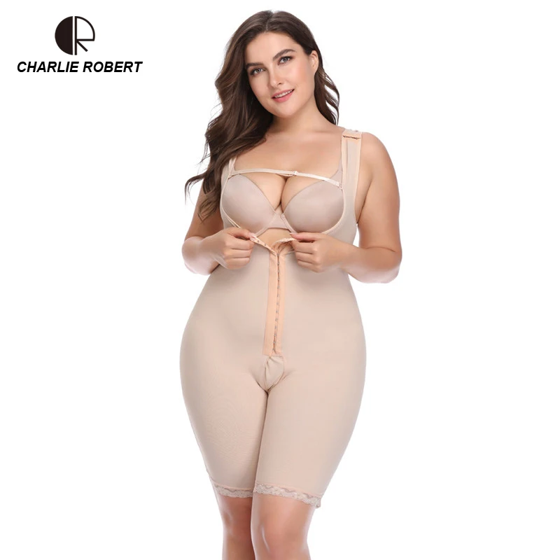 

CR Plus Size 6XL 2019 Latex Women's Body Shaper Post Liposuction Girdle Clip Zip Bodysuit Vest Waist Shaper Reductoras Shapewear