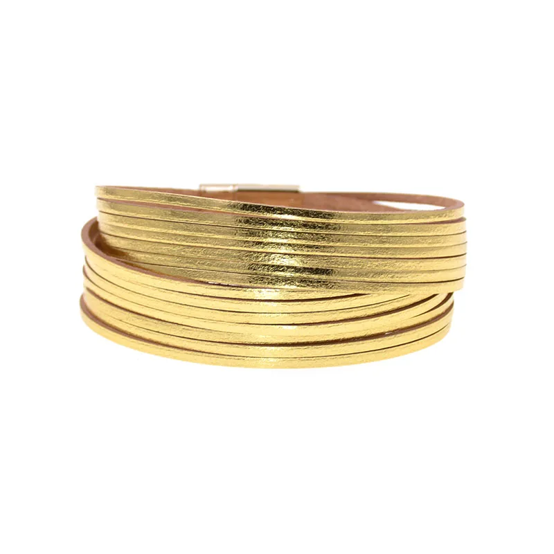 gold WELLMORE 12 цветов модные золотые кожаные браслеты с шармами для женщин и мужчин браслеты для пар модные ювелирные изделия - Окраска металла: gold