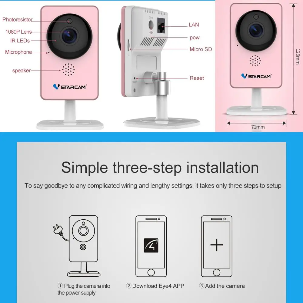 Ip-камера Vstarcam WiFi панорамная 1080P FULL HD мини-камера инфракрасного ночного видения беспроводная сигнализация движения видео монитор C60S