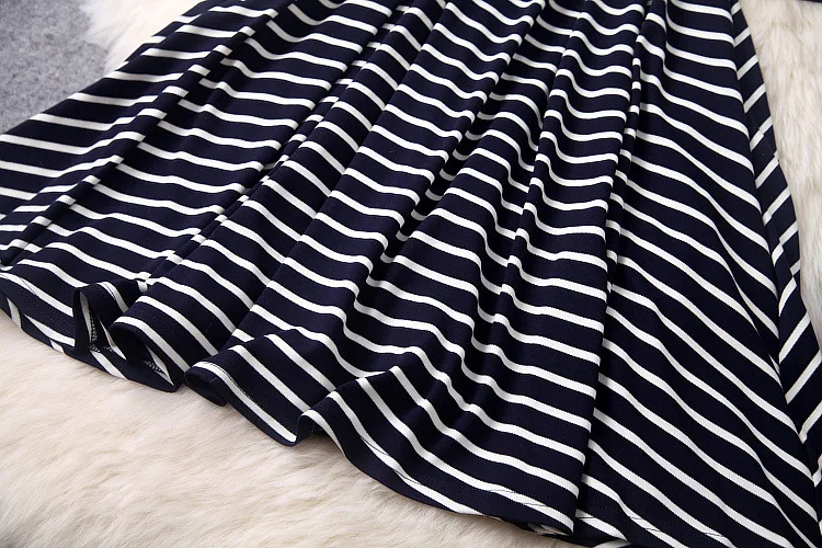 20418 осень платье в полоску халат с длинными рукавами и круглым вырезом ботильоны