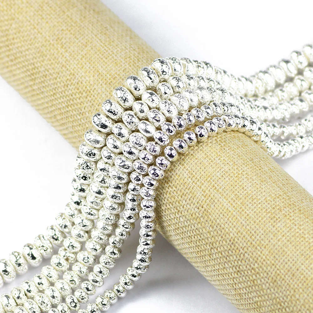 JHNBY White gold Natural Lava Stone 6/8/10MM DIY Accessories Flat Round Silvers Loose beads for Jewelry Necklace bracelet making | Украшения