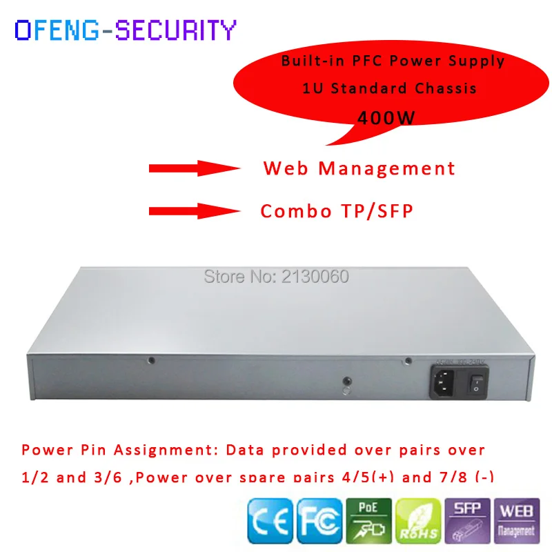switch rj45 16 Ports sfp uplink 16ports 100M POE+2*RJ45+2*SFP combo ports Uplink IEEE 802.3af/at PoE output 15.4W Budget 250W |
