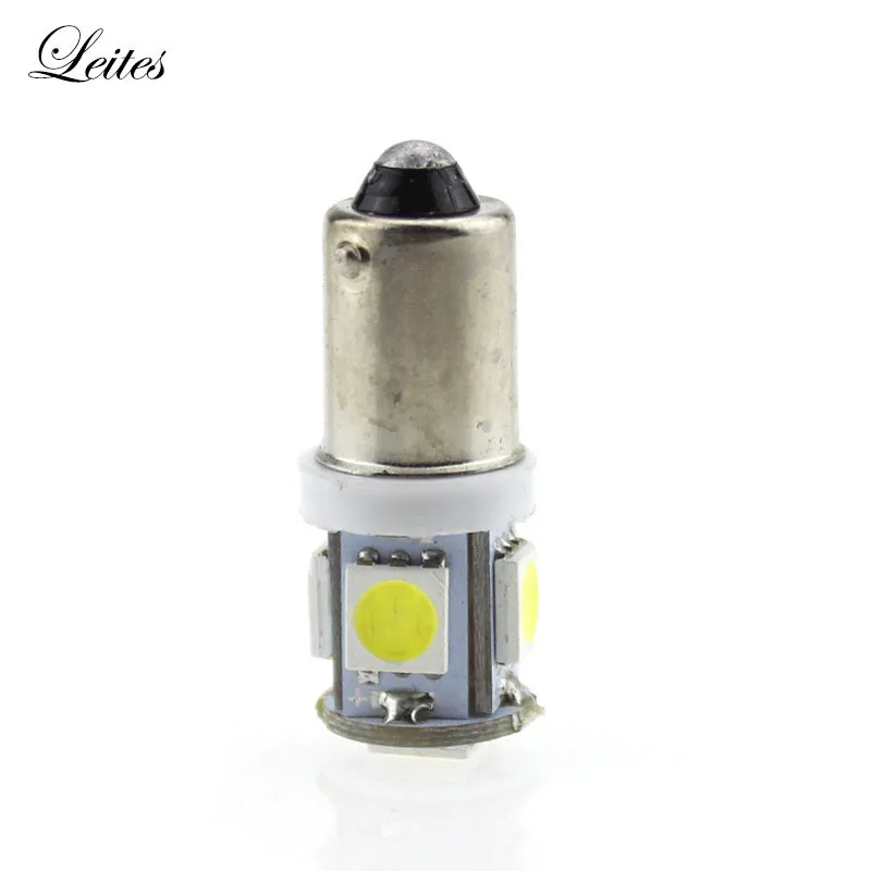Лейтес 100 шт. BA9S 5050 5SMD 1,2 W 6500K 70LM 12V лампа прибора Автомобильный светодиодный Подсветка регистрационного номера 2v светодиодный штык лампы