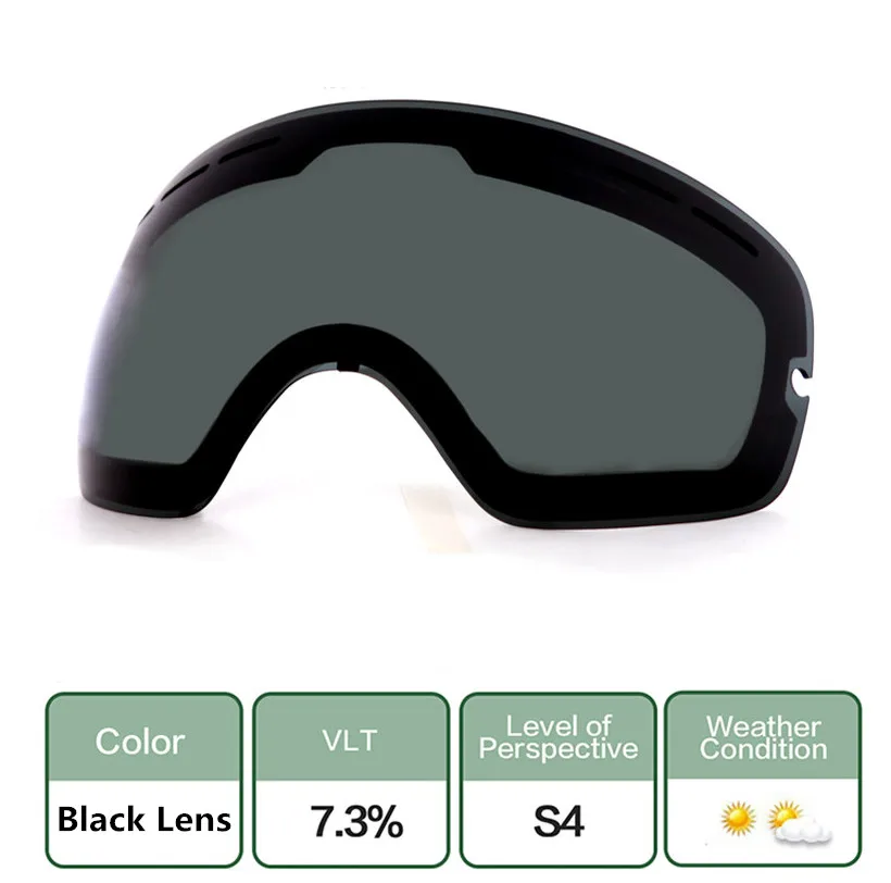 all black lens Лыжные очки, новые брендовые Профессиональные противотуманные двойные линзы UV400 большие сферические мужские и женские лыжные очки для катания на лыжах и сноуборде - Цвет: all black lens