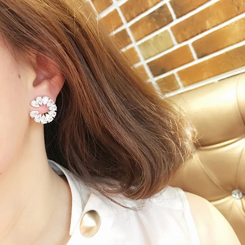 Капля воды Earrring AAAAA Циркон cz 925 серебро обручальные свадебные серьги гвоздики для