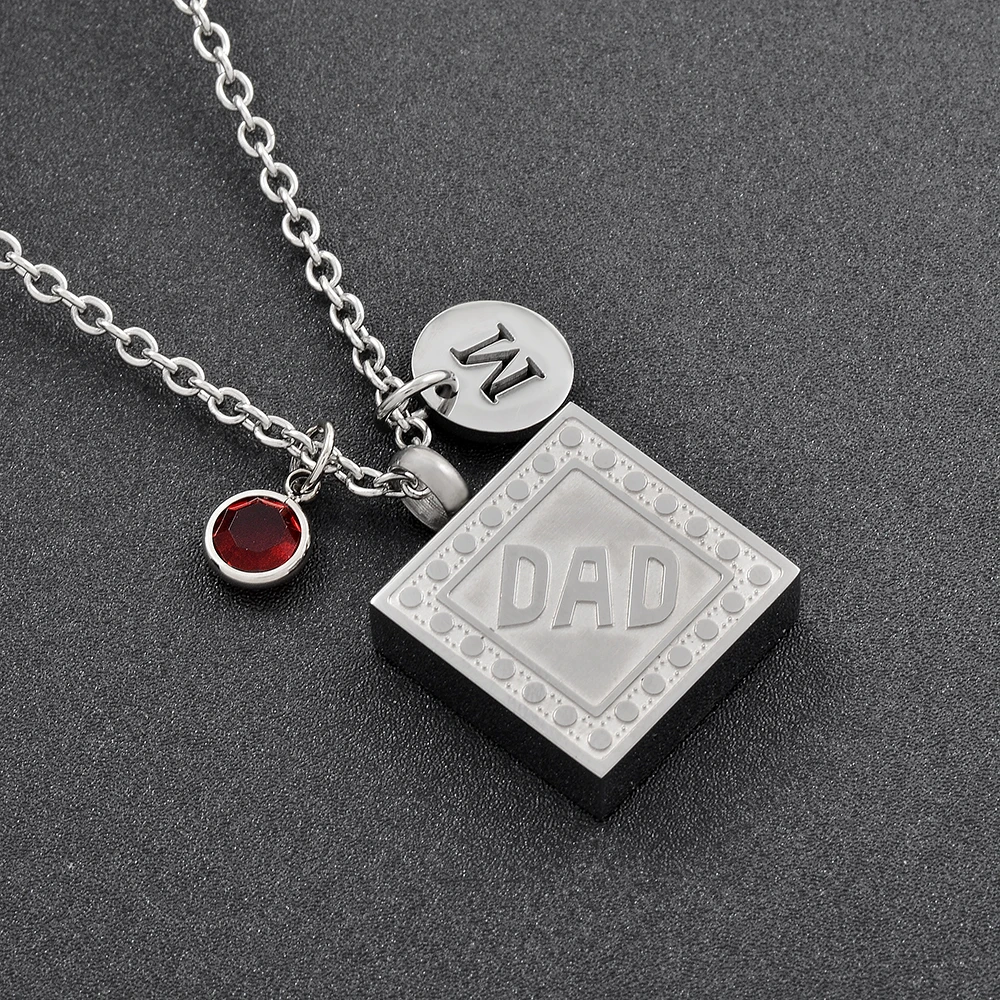 

Dad Pendant Cremation Neckalce Free Engravaing Square Shape Stainless Steel Memorial Urn Jewelry Ashes Holder Pendant