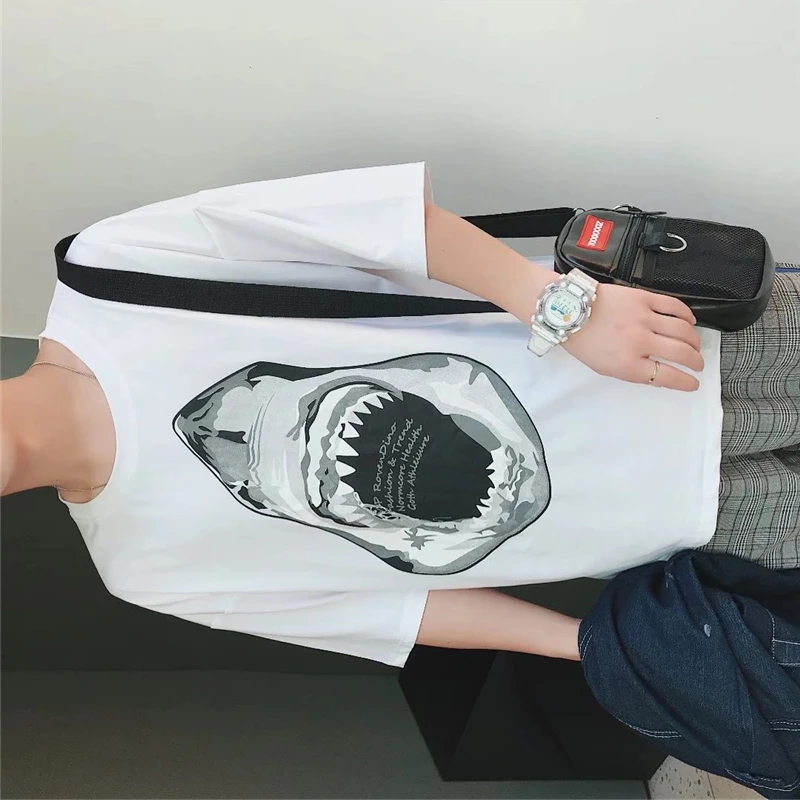 SLOUPPG Модные мужские повседневные хипстерские топы с принтом акулы качественные