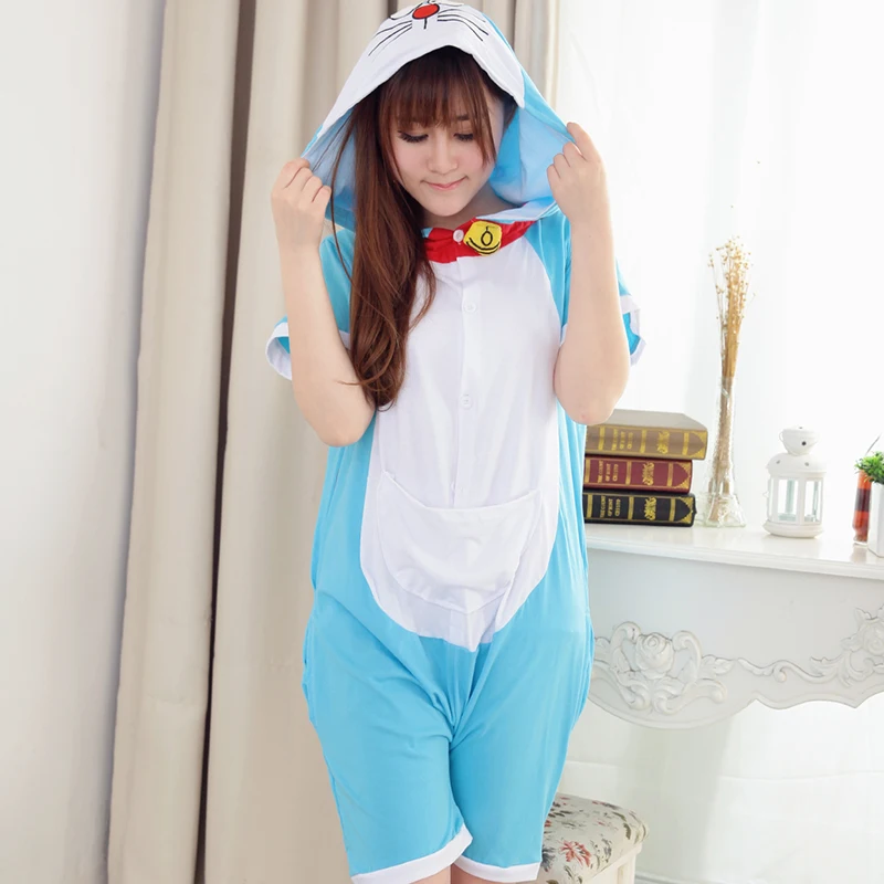 Пижама Doraemon для пар летний спортивный костюм с короткими рукавами и карманами 95%