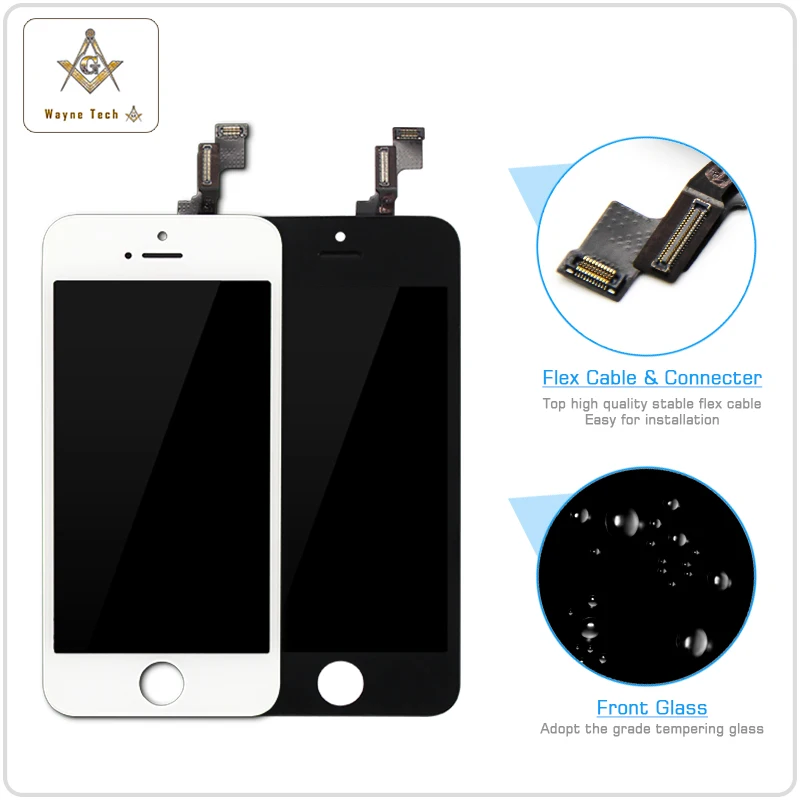 100% новый ЖК-дисплей качества AAA для iPhone 5S экран без битых пикселей с рамкой