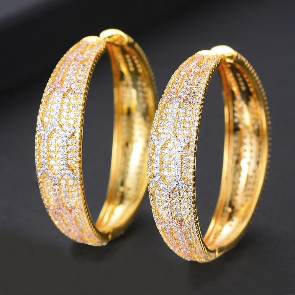 

Valuable gifts for women Dubai Nigerian Earring Brand Jewelry Round Circle Full Pave AAA Cubic Zirconia Engagement Jewelry