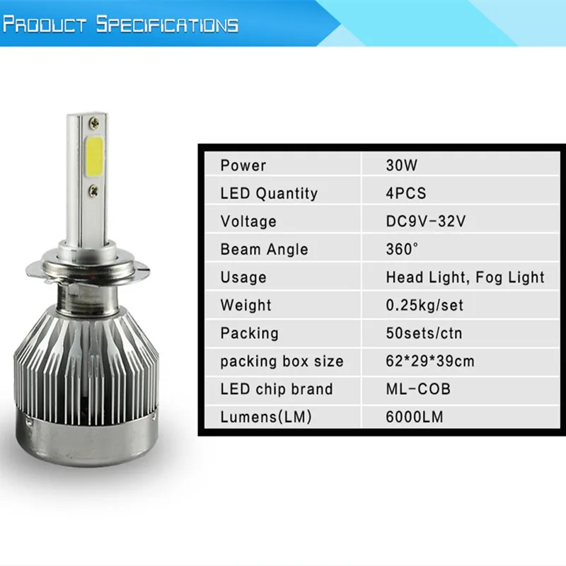 Автомобильная лампа для фар Xenplus H7 Led H4 H1 5202 H16 H11 H13 9012 9007 9006 9005 60 Вт COB чип 12 в 6000 лм k C1