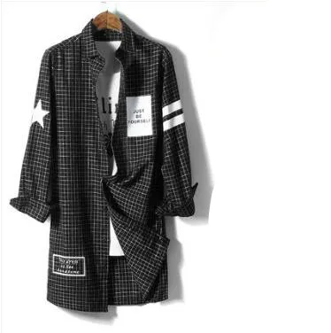 as picture 5 M~ 4XL! Новая мужская одежда больших размеров, Корейская клетчатая рубашка с длинными рукавами для студентов, костюмы певицы - Цвет: as picture 5