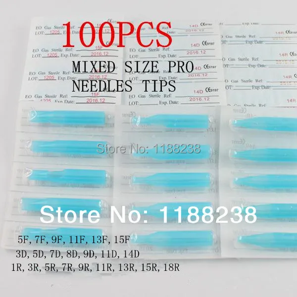 100 шт. синие смешанные размеры одноразовые наконечники для татуировок стерильные