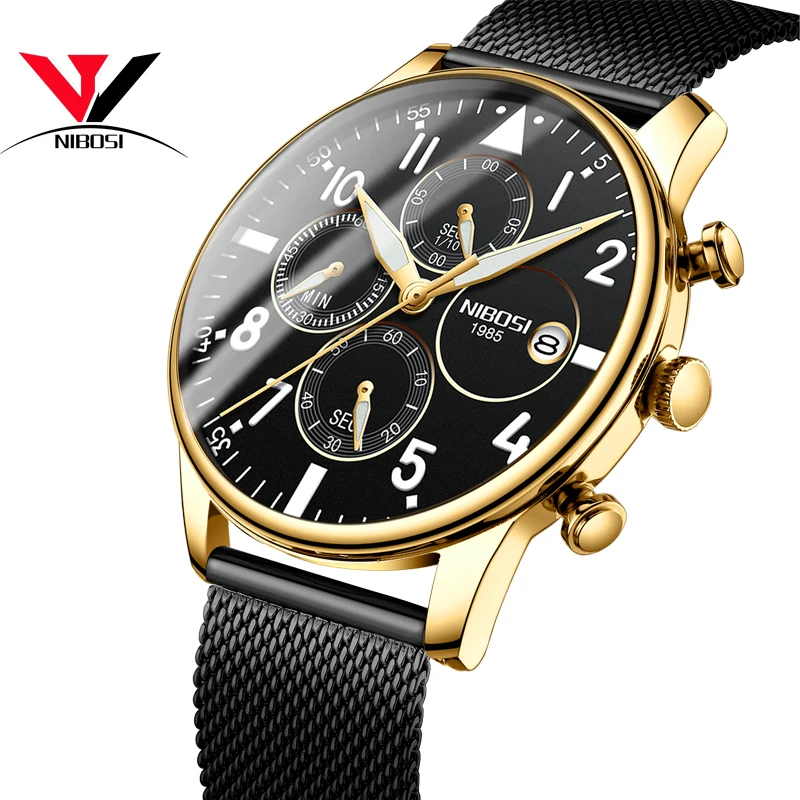 

NIBOS Mens Watches Top Brand Luxury 2019 Business Analog Wristwatch Waterproof Stainless Steel Quartz Watch Erkek Kol Saati