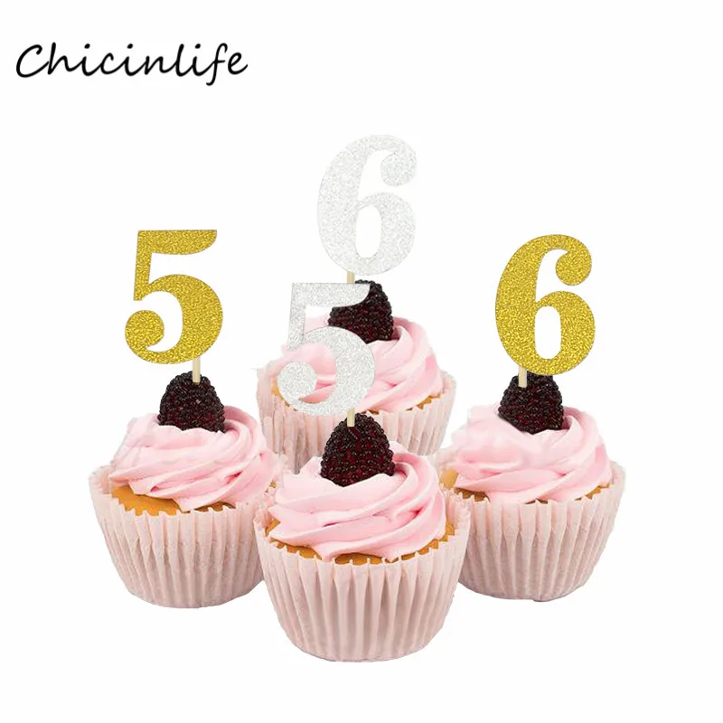 

Chicinlife 5pcs Number 1 2 3 4 5 6 Baby Shower Cupcake Topper Kids Birthday Decoration Wedding Anniversary party