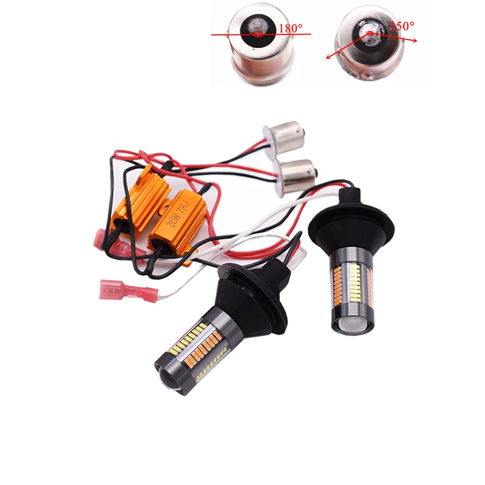 

1Set 1156 BA15S BAU15S 4014 66 SMD With 35W Resistor White/Amber Switchback LED Bulbs Kit Car Turn Led Signal Head Light