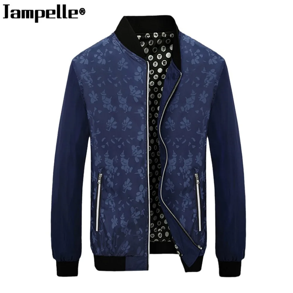 Jampelle Для мужчин весна повседневные куртки Стенд воротник Slim Fit темно с цветочным