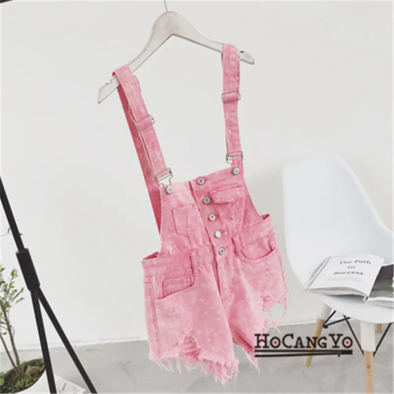 Pink Комбинезон женский s комбинезон шорты джинсовые комбинезоны для женщин s комбинезоны комбинации большой размер отверстие винтажные ремни женские спортивные костюмы - Цвет: Pink