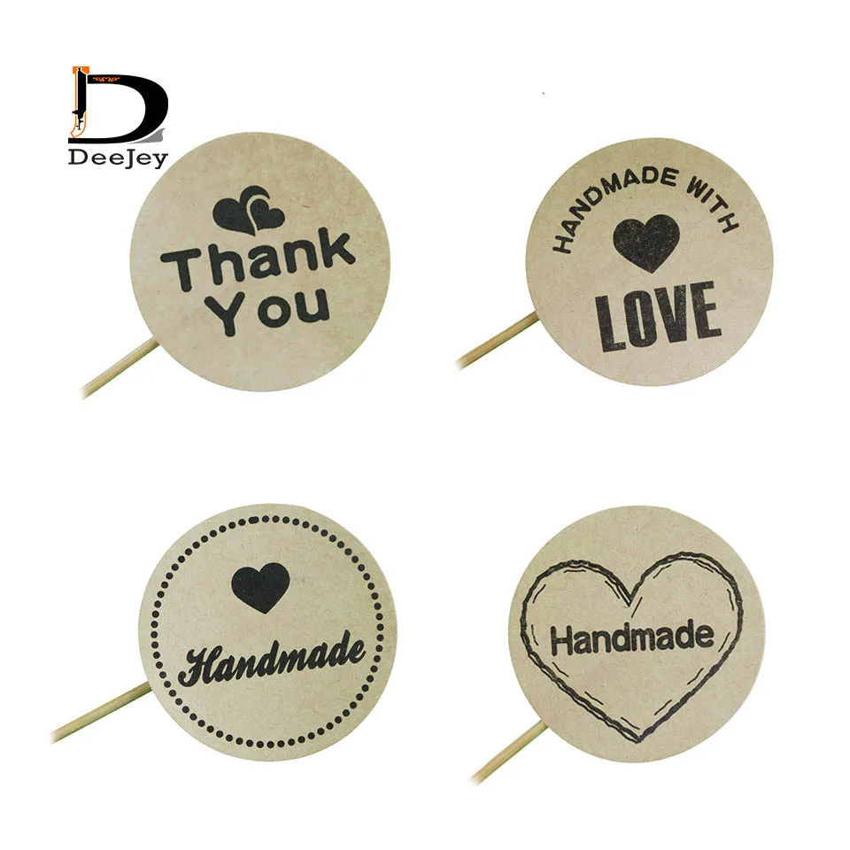 

Kraft paper sealing stickers decorative diy handmade with love thank you bakery stickers 1.5inch 38mm round 4 styles 500pcs lot