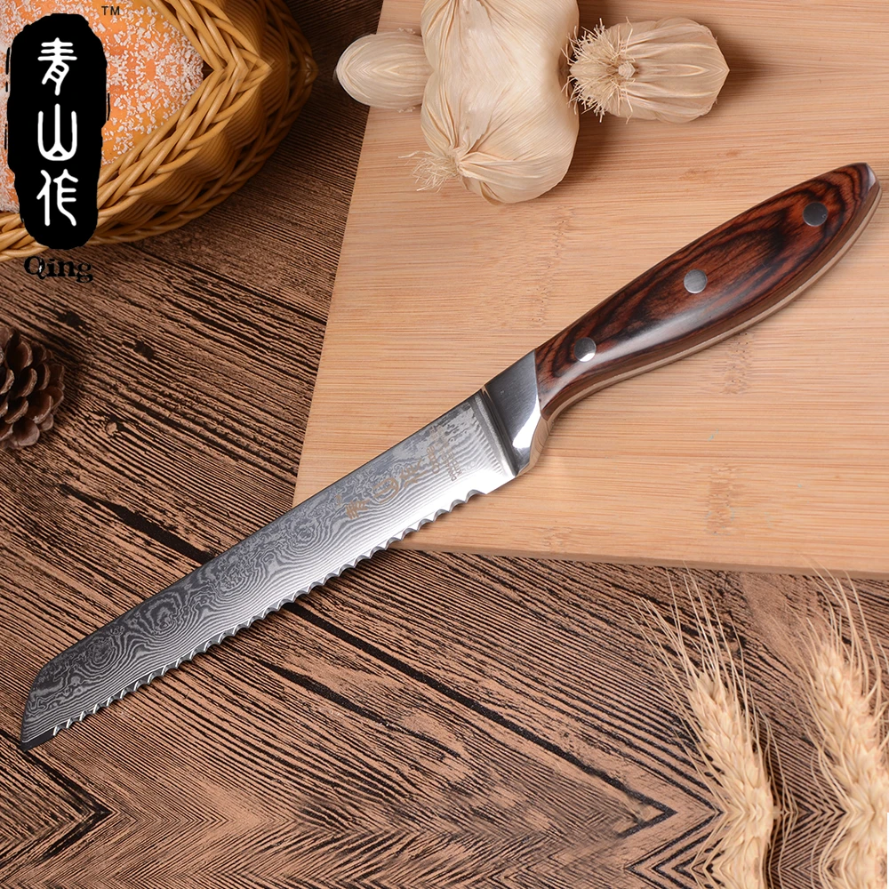 QING VG10 Дамасская сталь кухонные ножи Фрукты Утилита сантоку хлебная нарезка