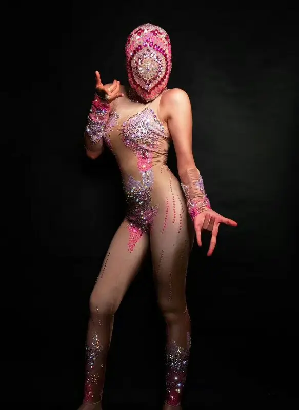 Новый Яркий сексуальный комбинезон Стразы для ночного клуба сценический женский