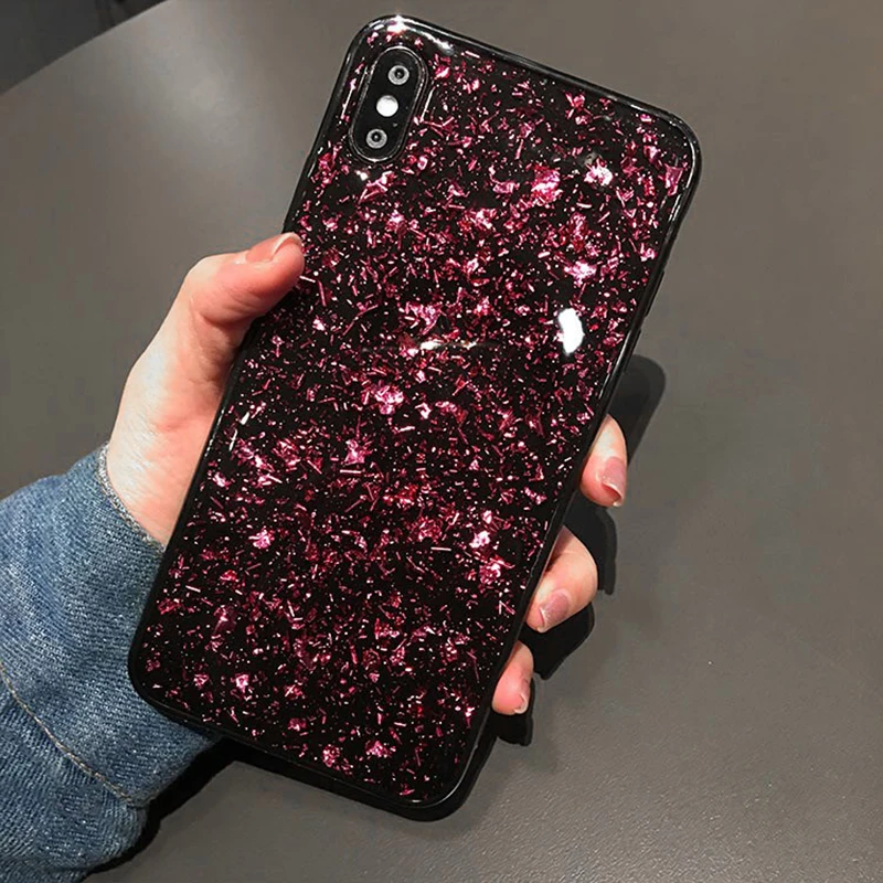 Блестящие чехлы для телефонов iphone 11, 6, 6 s, блестящий чехол с блестками для iphone 11, 6, 6 S, 7, 8 Plus, X, XS, XS, Max, Мягкая Черная задняя крышка
