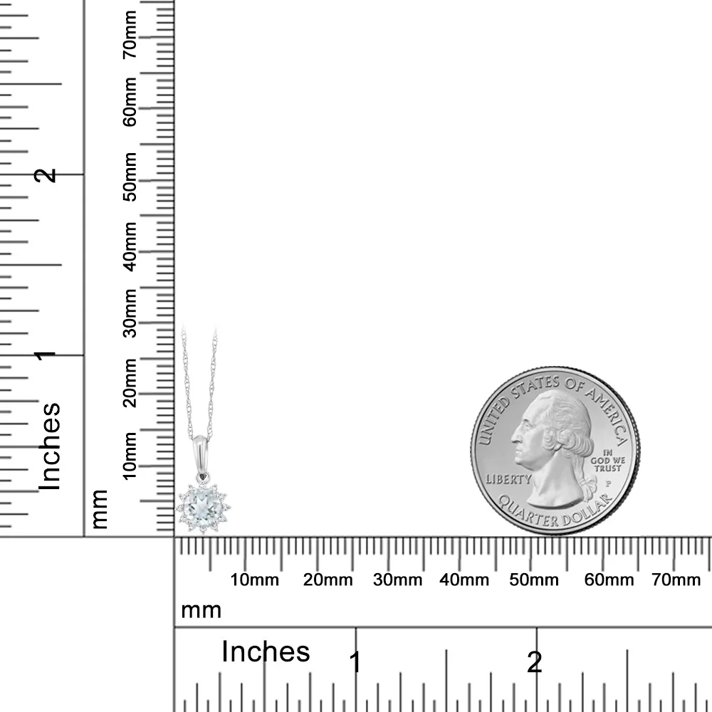 18 К White Gold 0.40 ct круглый голубой аквамарин алмазный кулон с цепочкой модные