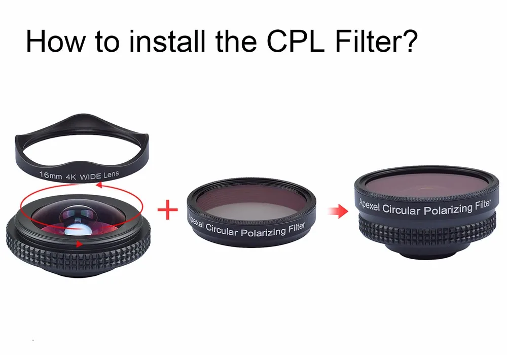 APEXEL Pro комплект объективов для камеры 16 мм 4 k широкоугольный объектив с CPL