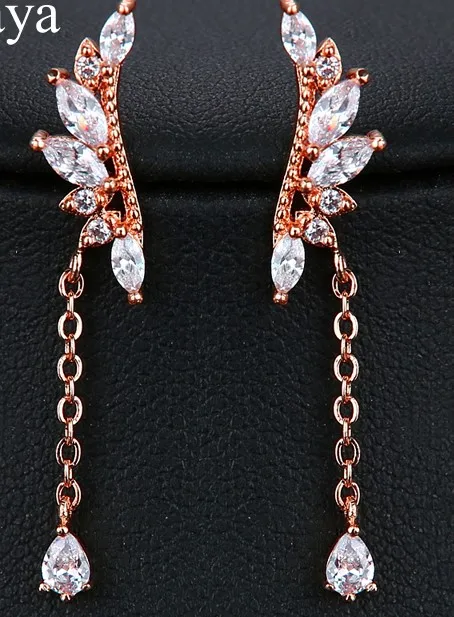 rose gold Emmaya новые элегантные серьги в форме листа для женщин девочек AAA прозрачный Циркон Серебряные серьги гвоздики Brincos модные ювелирные изделия Вечерние - Окраска металла: rose gold