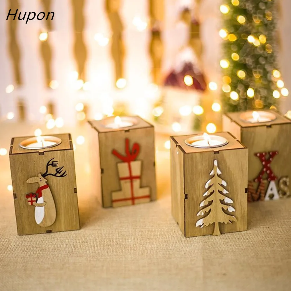 

Navidad 2021 Wood Candle Holders Tealight Candlesticks Lantern Vintage Christmas Decorations for Home New Year Party Decor Gifts