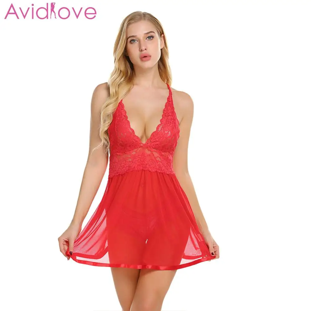 Нижнее белье Avidlove Baby Doll, сексуальное эротическое нижнее белье, женское сексуальное ночное платье, кружевное ночное белье, ночная рубашка, сексуальный костюм, Порно Ночная сорочка - Цвет: Red