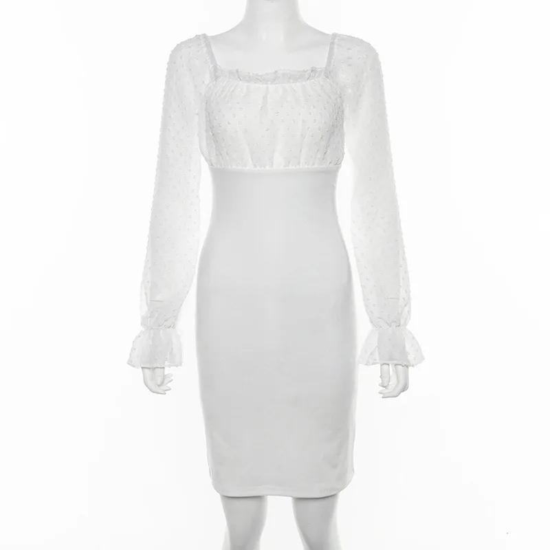 Женское облегающее платье COSYGAL белые вечерние платья в горошек до колена с