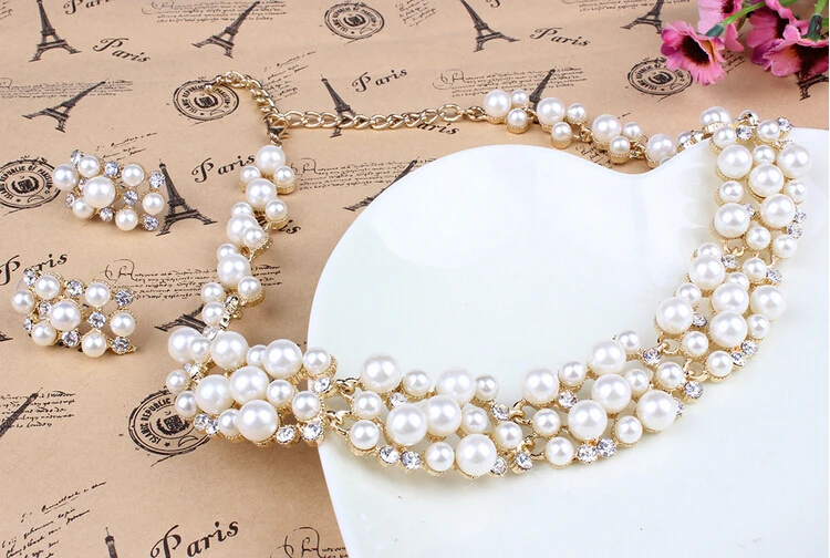 Новый дизайн 2 цвета набор ювелирных изделий из искусственного жемчуга женское