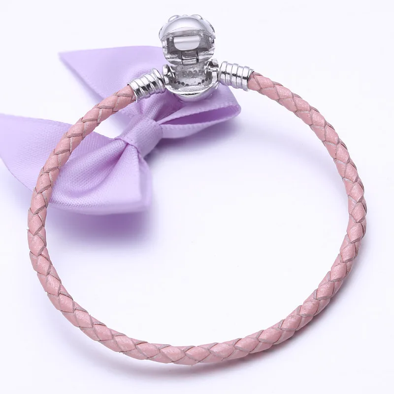 Браслеты из натуральной кожи розового цвета с цепочкой в виде змеи браслет